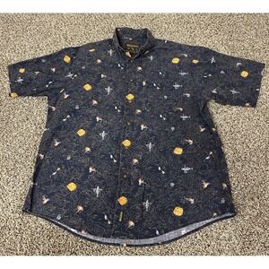 John Rich And Bros Woolrich Men's Large Button Down Shirt Fly Fishing Navy Map